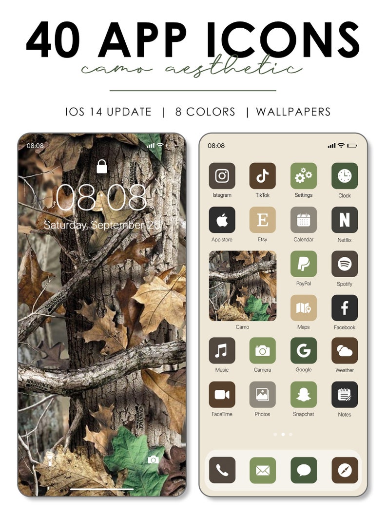 App icons camouflage Aesthetic icons IOS 14 green camo Etsy