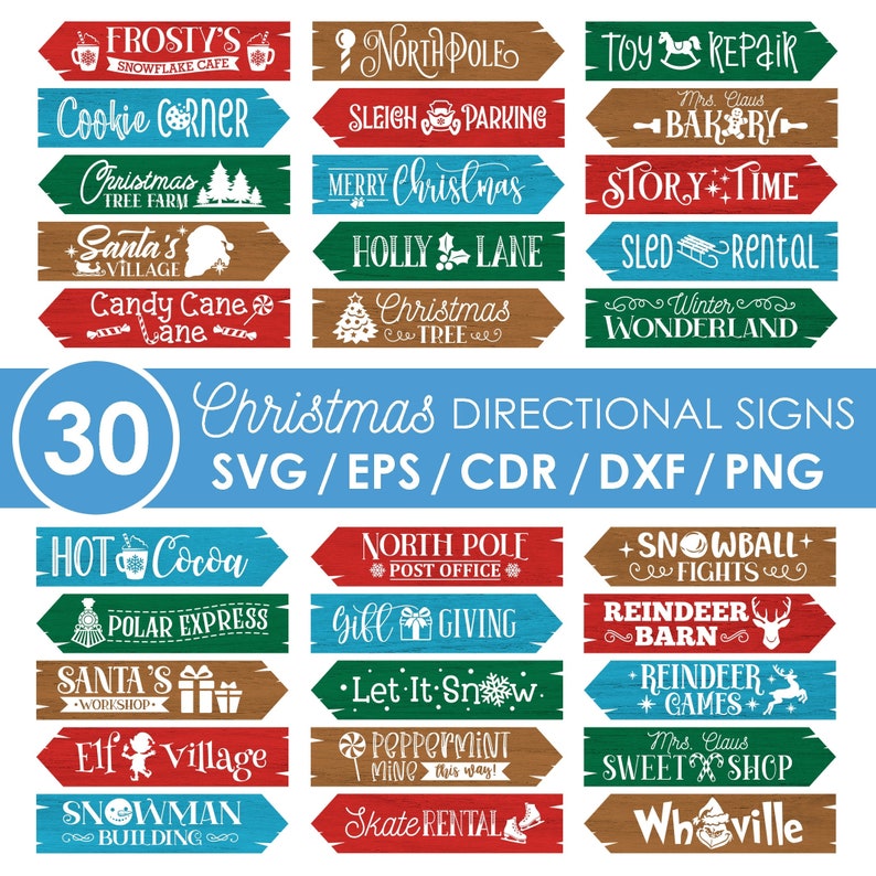 30 Christmas Direction Post Signs Svg BUNDLE, Cricut, Silhouette ...