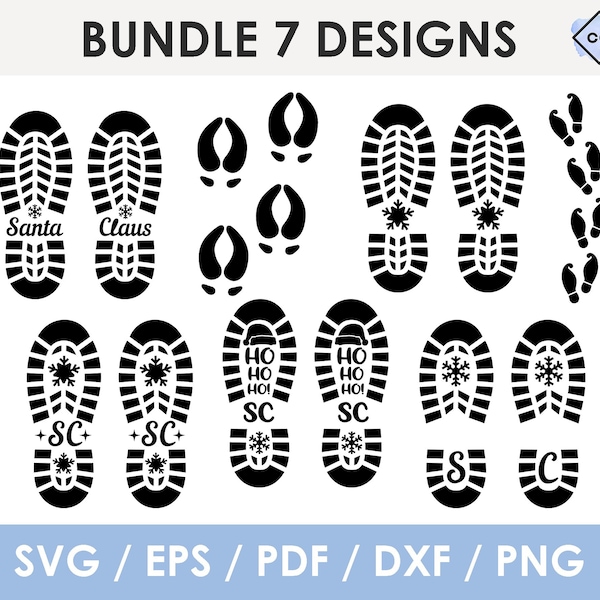 Christmas footprint bundle, santa boot SVG, festive footprints SVG, elf shoe print SVG, reindeer track svg, santa shoe stencil, set, package