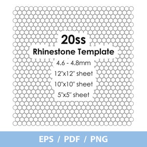 SS20, Rhinestone Sheet template, 20ss, 4.6 - 4.8 mm, 12x12 sheet, 10x10 sheet, 5x5 sheet, Cricut, Silhouette, eps, png, instant download