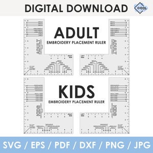 machine embroidery logo placement ruler guides, BUNDLE, Adult + Kids Size, Left side and Right side, printable, INSTANT DOWNLOAD