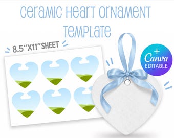 Heart Ornament SVG, Christmas Ornament Blank Template, Heart Shape Ceramic Ornament template, Canva, Cricut, Silhouette, cut files