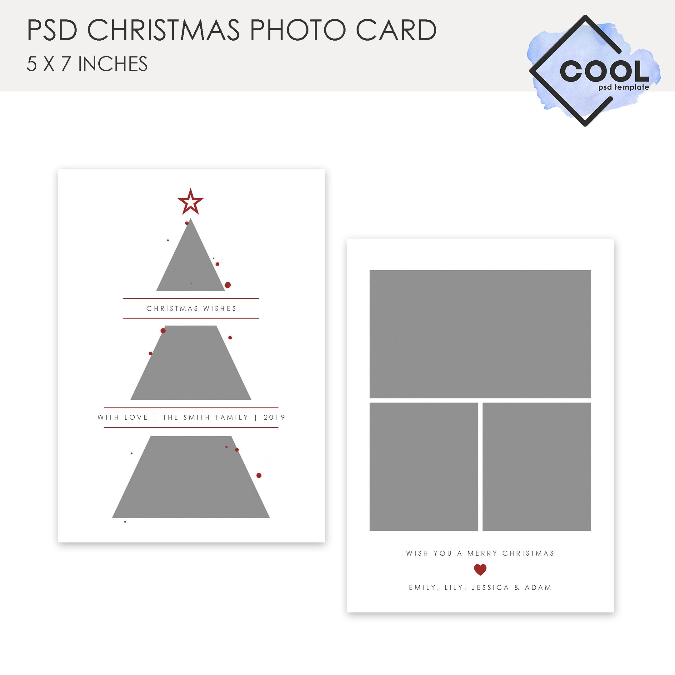 Christmas card template modern 5x7 Holiday card template Etsy Christmas card template modern 5x7 Holiday card template Etsy