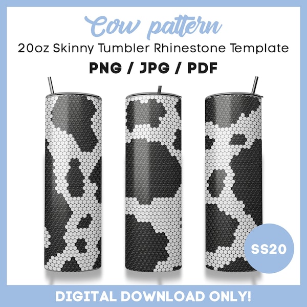 SS20 Rhinestone Tumbler Template, Cow, animal pattern, rhinestone design, 20oz tumbler, pdf, png, instant download