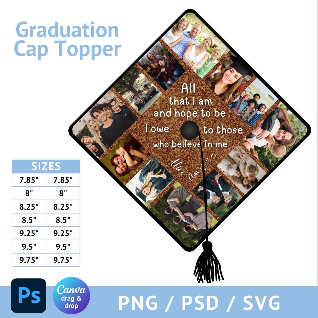 Personalized Photo Collage Graduation Cap Topper Template (Digital Download)