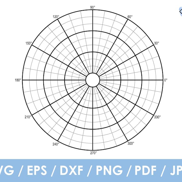 Polar Grid SVG, with concentric circles diagram chart, pdf, svg, dxf, png, Cricut, Silhouette, Glowforge, Instant Download