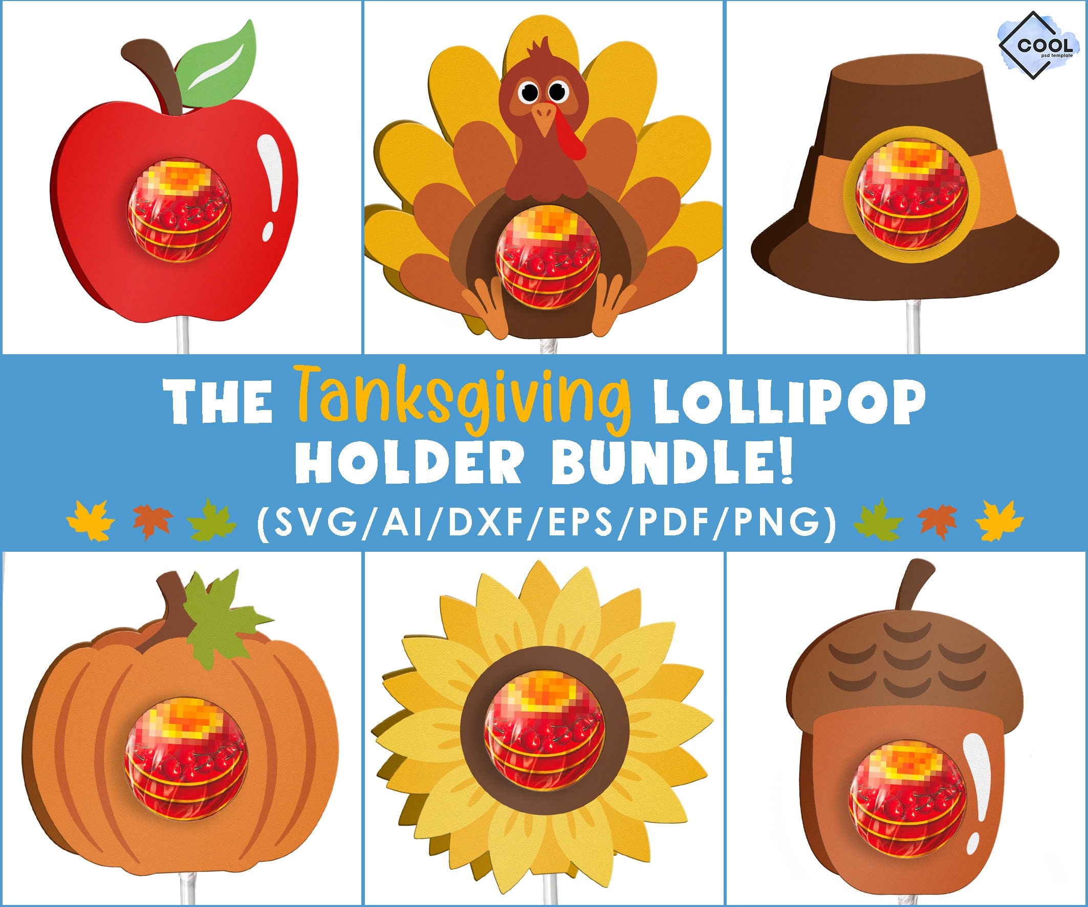 bundle, lollipop holder svg, thanksgiving favors, for kids, for