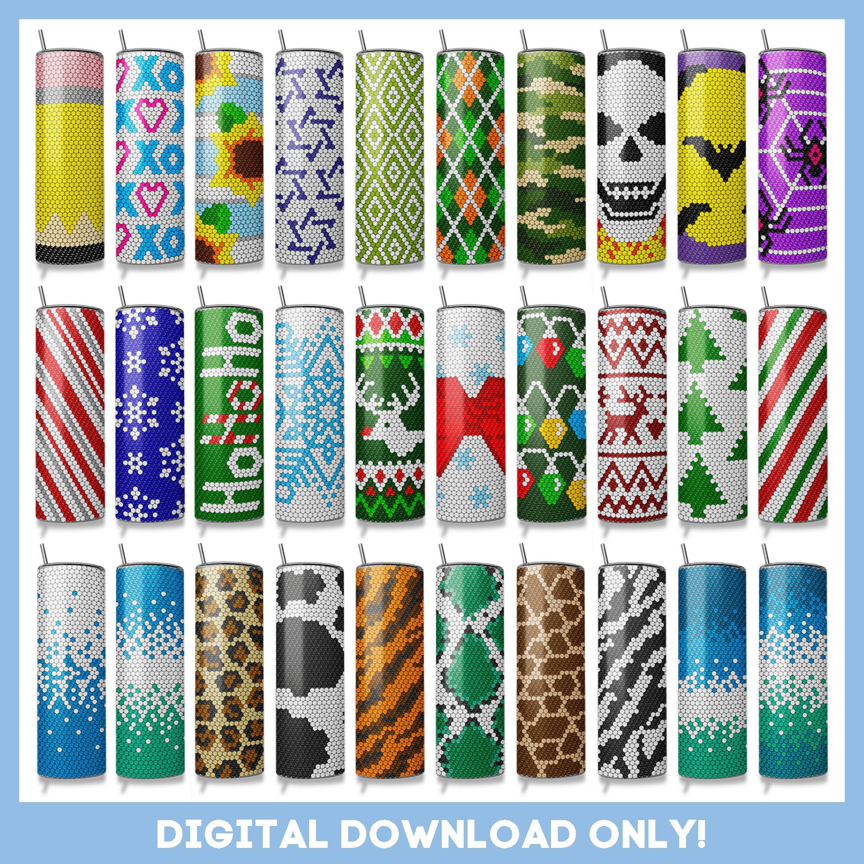 75 Rhinestone Tumbler Pattern, BUNDLE, 20ss for 20oz Straight tumbler, Full Wrap, Instant Download