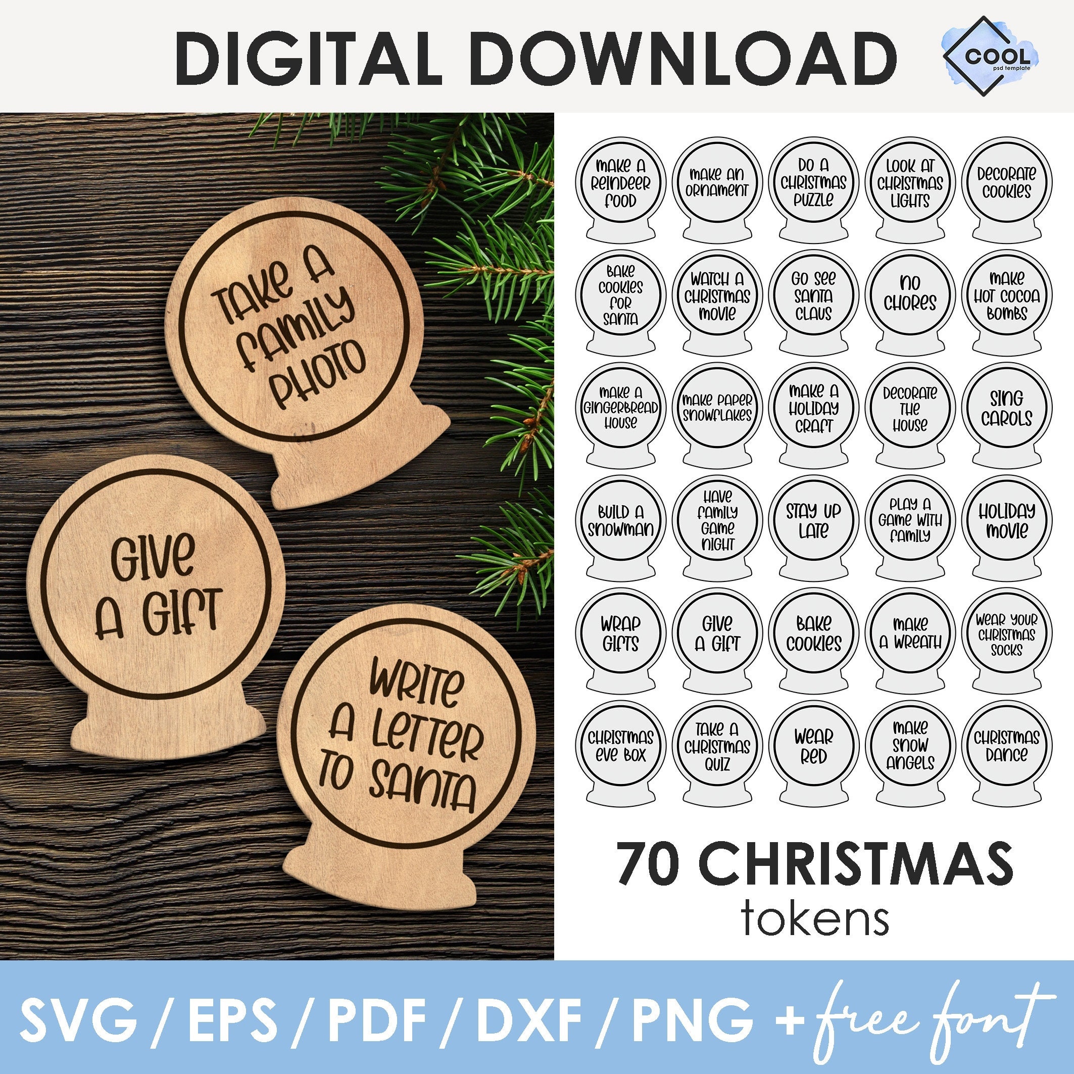 Christmas Activity Tokens SVG, Bundle, Holiday Bucket List Tokens SVG ...