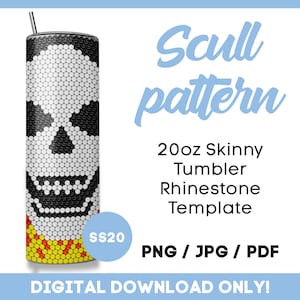 Scull Rhinestone for 20oz Tumbler Template, SS20, halloween pattern, rhinestone tumbler, png, pdf, jpeg, instant download