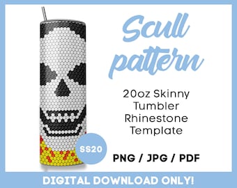 Scull Rhinestone for 20oz Tumbler Template, SS20, halloween pattern, rhinestone tumbler, png, pdf, jpeg, instant download
