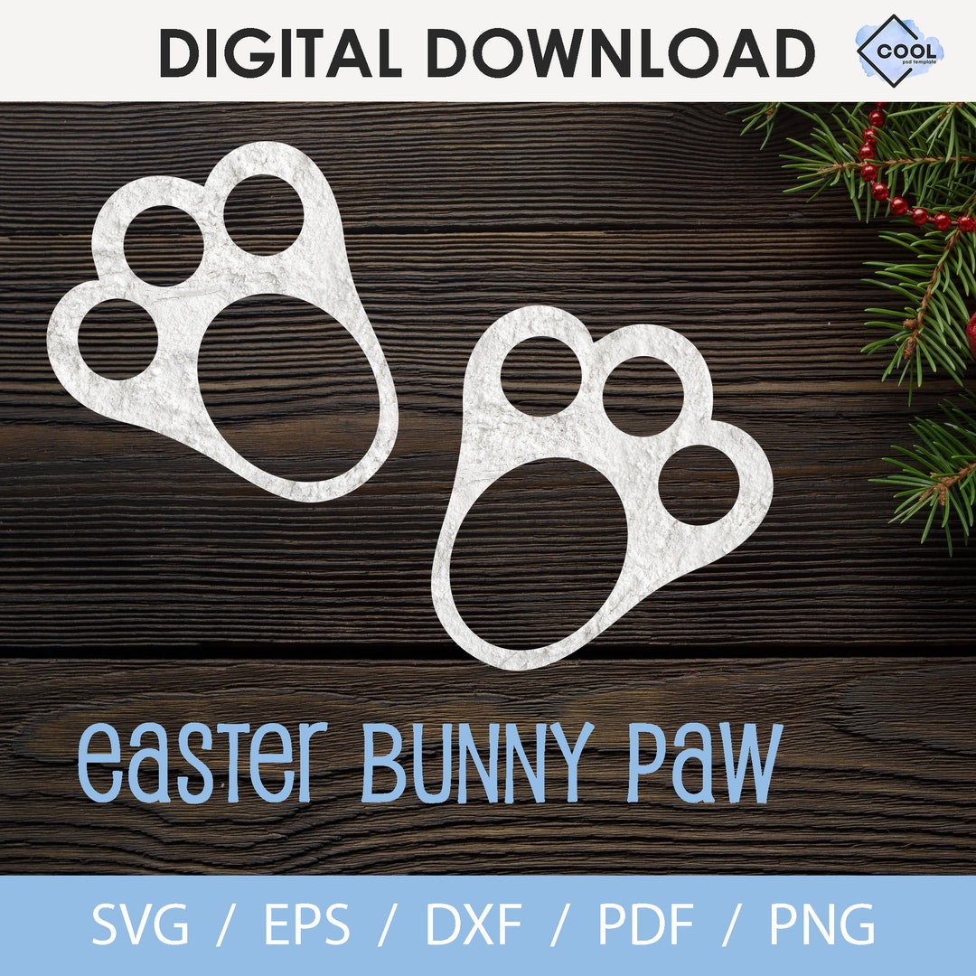 Easter Bunny Footprint Stencils Svg, Rabbit Paw Print Laser Cut File ...