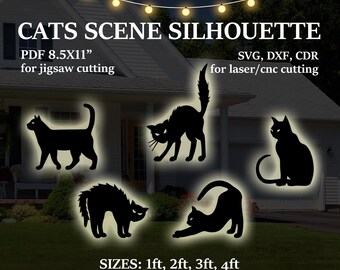 Cats Scene Lawn Decor Silhouette Template, Black Cat, Outdoor Decor ideas, DIY, life size (Instant Download), pdf, svg, cdr, dxf