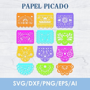 Papel Picado svg, Bundle, Papel Picado Banner, Mexican svg, Fiesta Bunting, Dia De Los Muertos, papel picado png, clipart, Instant Download