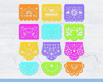 Papel Picado SVG Bundle: Mexican Fiesta Banner, Dia De Los Muertos (Digital Download)