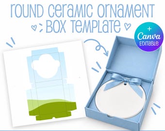 Christmas Ornament Box Template: svg, Cricut, png, Canva, editable, Round Ceramic Ornament Box with Window, Acrylic Ornament Box, DIY