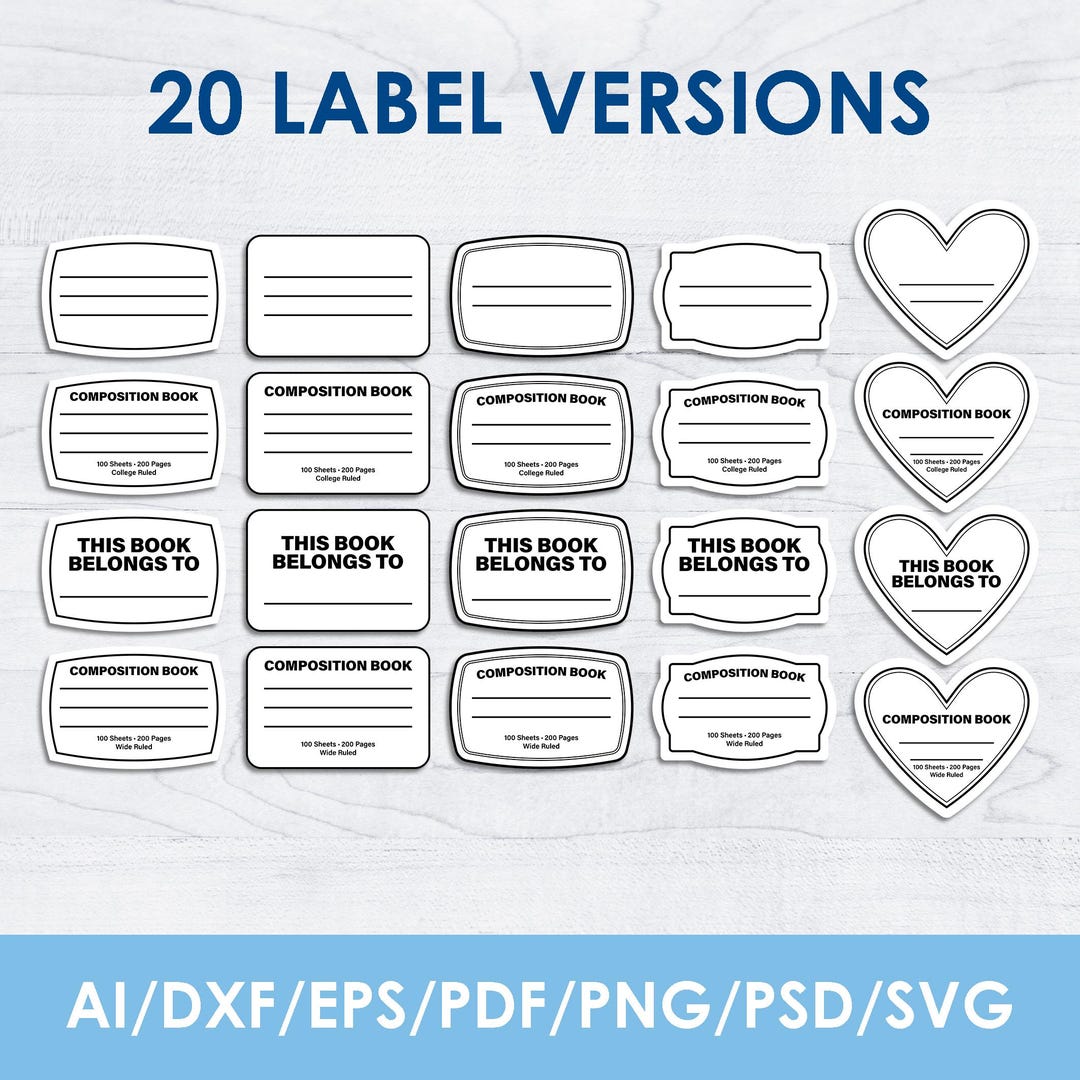 20 Composition Notebook Label Template, BIG Bundle, Fully Editable, Svg ...