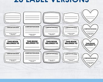 20 Composition Notebook Label Template, BIG Bundle, Fully Editable, svg, DIY, personalized, back to school, Instant Download, Cricut