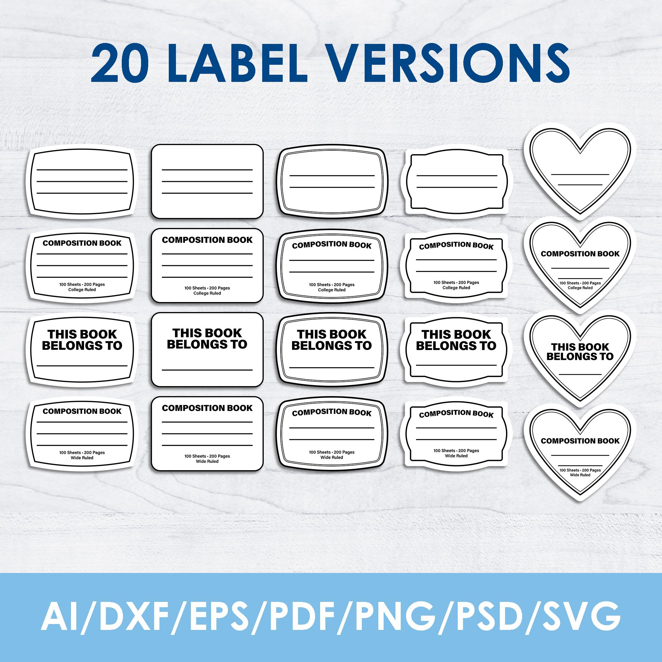 20 Composition Notebook Label Template, BIG Bundle, Fully Editable, Svg ...