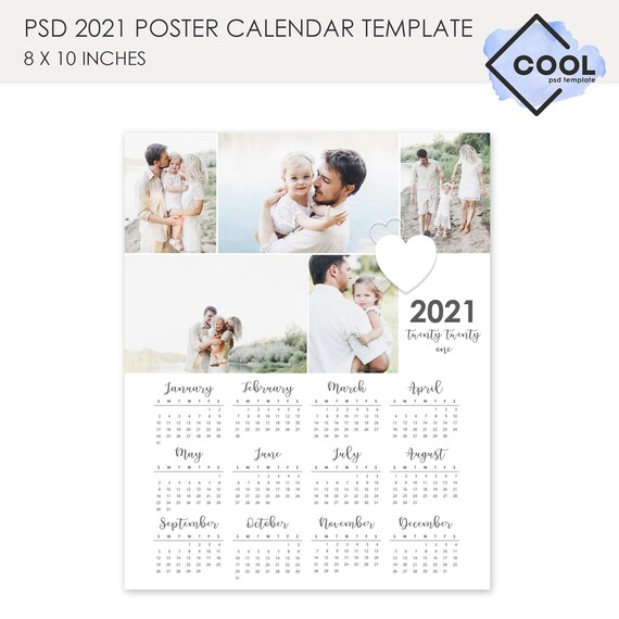 2021 calendar template, Printable calendar, Photography calendar, 8x10 photo calendar template