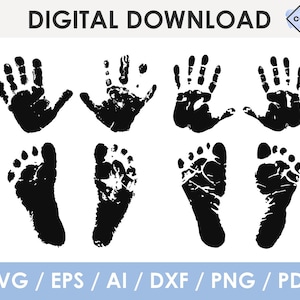 Handprints SVG, bundle, Footprint SVG, child's hand svg, hand SVG, baby kids footprint svg | png | dxf for Cricut | Glowforge | Silhouette