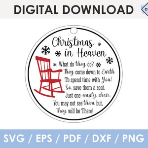 christmas in heaven chair ornament SVG, laser file, christmas in heaven PNG, christmas memorial ornament svg, cut file, digital download
