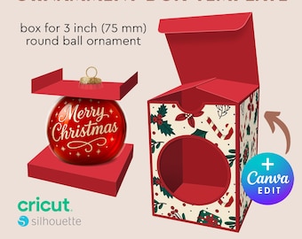 3 inch Round Ornament Box Template, Bauble Gift Box, DIY, Ornament Box with Window, craft blank template, svg, png, Instant Download
