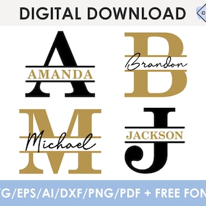 Split Monogram Frame Alphabet, A-Z Alphabet Split Monogram SVG, 26 individual svg | png | dxf for Cricut | Glowforge | Silhouette
