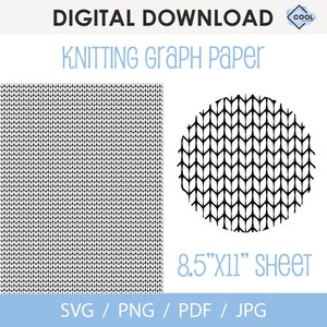 Knit Stitch Graph Blank Paper, knitting patterns, grid for colorwork charts, 8.5x11'' sheet, pdf, jpeg, svg, printable, Instant Download