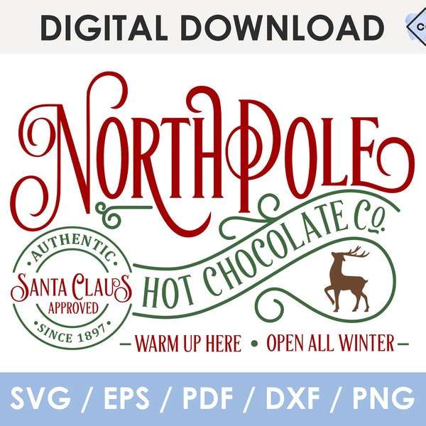 North Pole hot chocolate svg, christmas svg, North Pole svg, santa claus approved svg, laser cut file, Glowforge, Cricut, Silhouette