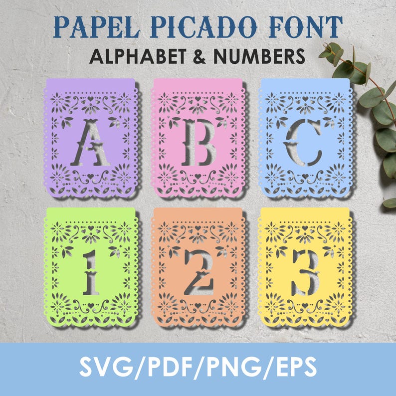 Papel Picado Font svg, All Letters + Numbers, Papel Picado Banner, Mexican svg, Fiesta Bunting, Dia De Los Muertos, Instant Download bild 3