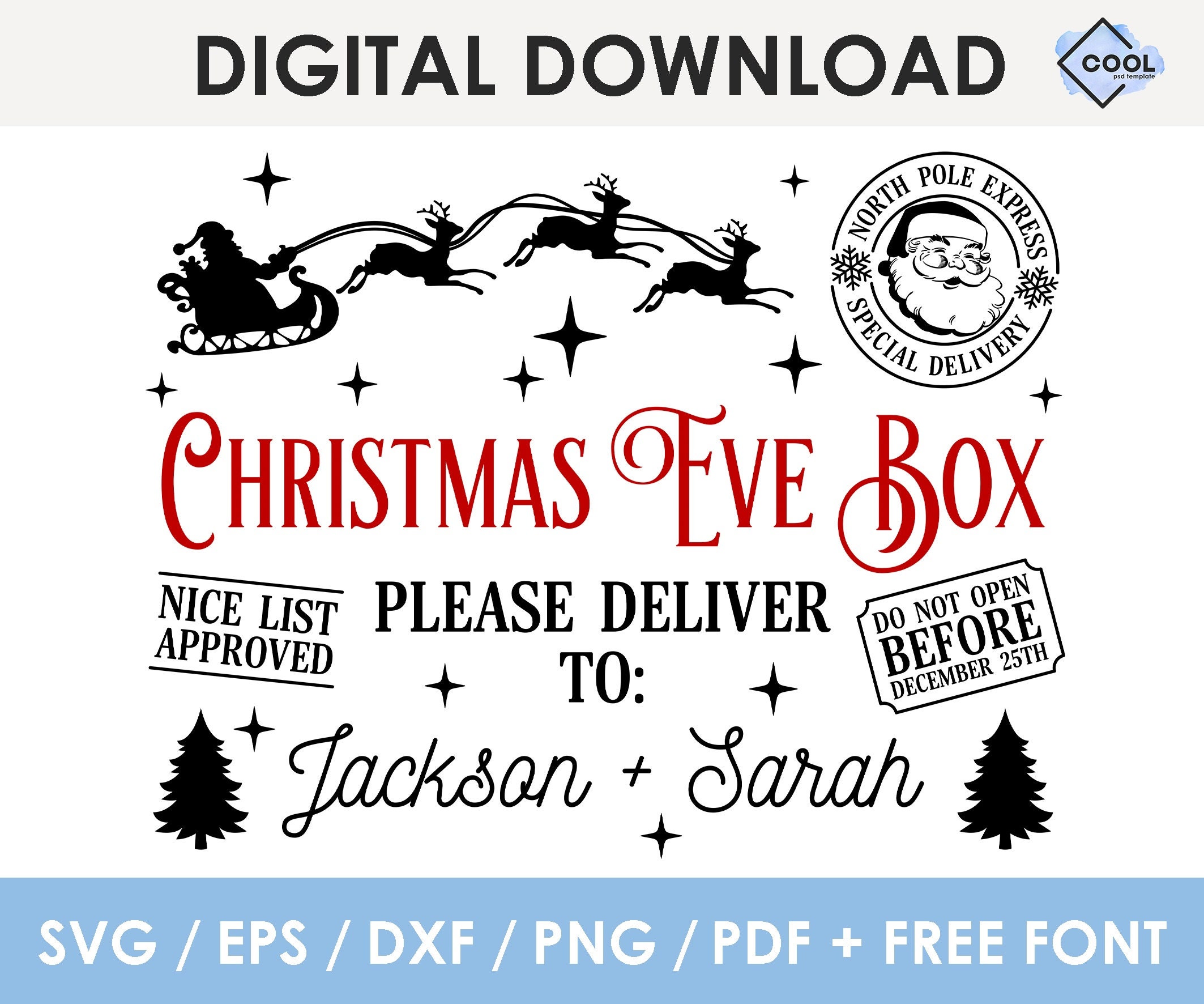christmas eve box svg, editable, christmas eve crate svg, diy