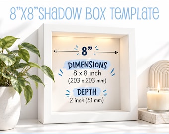 Editable Square Shadow Box Frame Blank Template, Canva, png, laser cut, Cricut, Instant Download, 8 x 8 inches