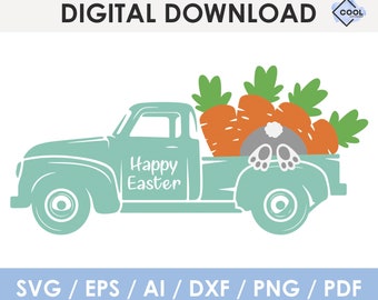 easter truck with carrot svg file for cricut, happy easter svg