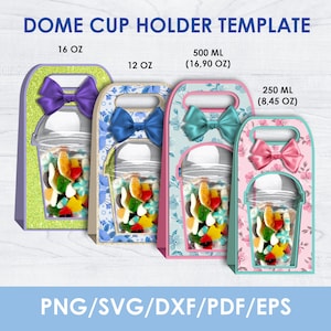 Dome Cup SVG Holder Template, BUNDLE, smoothie dome box, party favor, DIY, craft blank template, 4 sizes, Instant Download