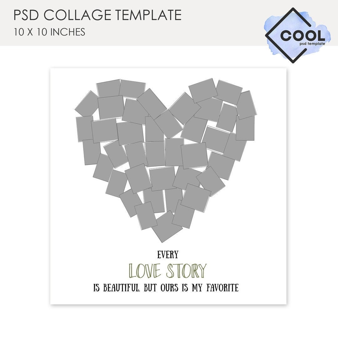 Heart Shape Photo Collage Blog Template Digital Collage Etsy