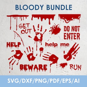 Blood Splatter, Bloody Handprint, Bundle, Blood Dripping Borders, Blood Smears, Halloween Decor, Cut Files, Instant Download