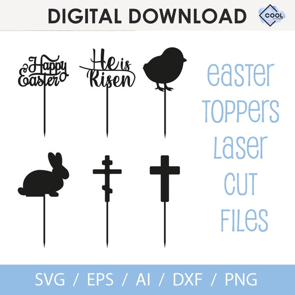 Easter Cupcake toppers, Bundle, Happy Easter, He Is Risen, cross shape, cake toppers SVG, cut files, Cricut, Silhouette, instant download