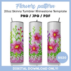 Flowers, SS20 Rhinestone Guide, 20oz Tumbler Template, bloom, spring, floral, honeycomb pattern, pdf, png, instant download