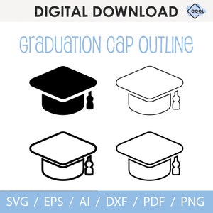 Graduation Cap SVG, Solid & Outline, Graduation Hat and Tassel for High School | College, graduate clipart, grad cap, png, cut file