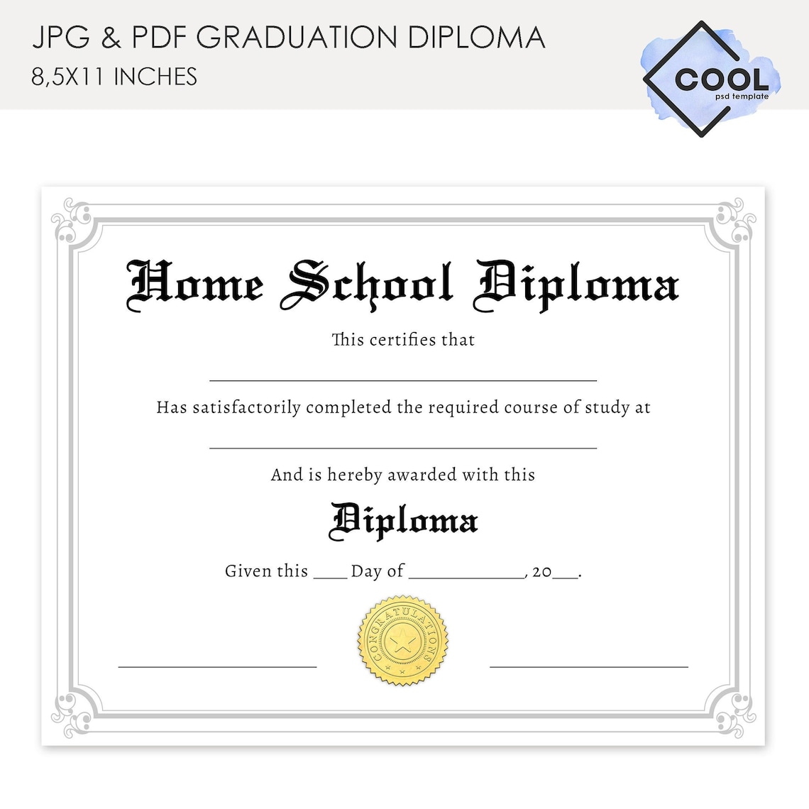 Free Editable Homeschool Diploma Template