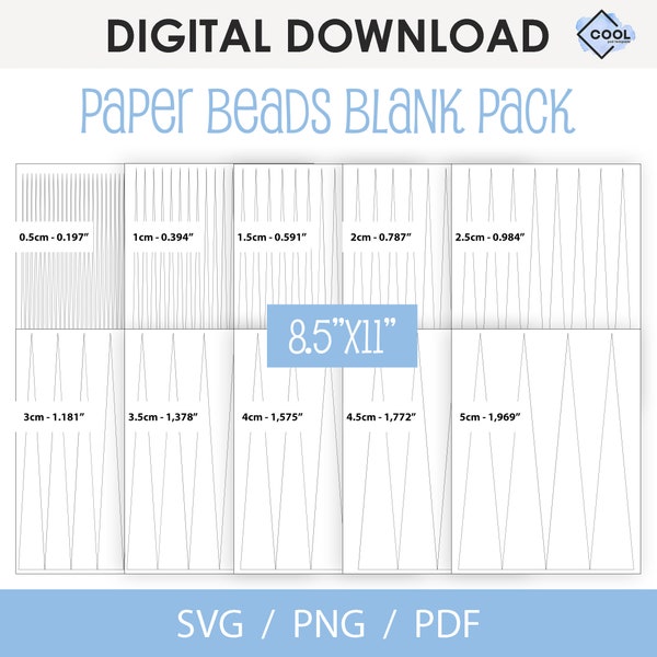 Paper Beading Blank Template, BUNDLE, paper bead strips templates, overlay, teardrop beads, pdf, png, svg, DIY, printable, Instant Download