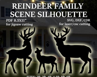 Reindeers Scene Template: DIY Christmas Lawn Decor Silhouette (PDF Download