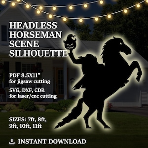 Headless Horseman Scene Lawn Decor Silhouette Template, Halloween Outdoor Decor ideas, DIY, life size (Instant Download), pdf, svg, cdr, dxf