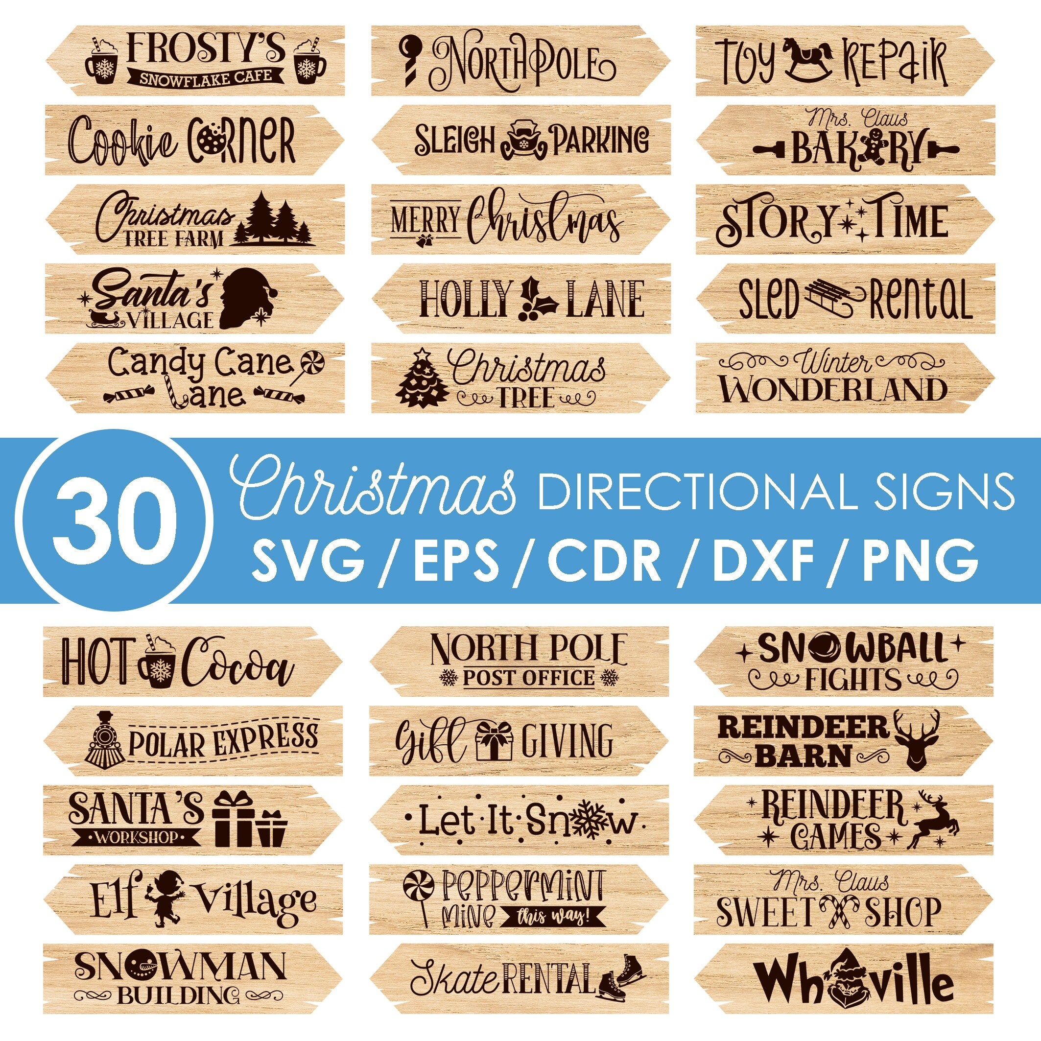30 Christmas Direction Post Signs Svg BUNDLE, Cricut, Silhouette ...