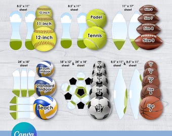Sports Ball Panel Blank Template, Bundle, Football svg, Basketball Panel, Canva Editable, Customizable, All SIZES, DIY, Custom, Drag & Drop