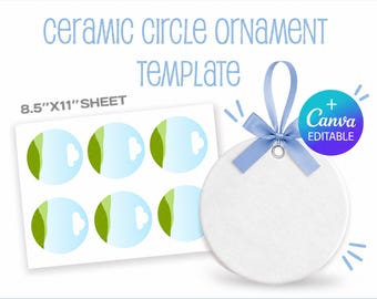 Round Ornament SVG, Christmas Ornament Blank Template, Circle Shape Ceramic Ornament template, Canva, Cricut, Silhouette, cut files