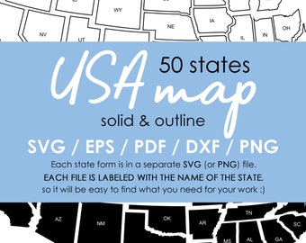 USA Map svg, dxf, Laser Cut File, Cricut, Silhouette, Glowforge, instant download