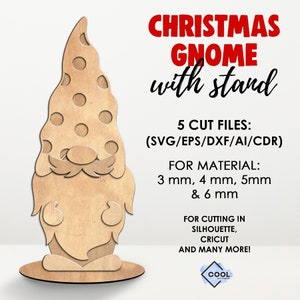 Christmas Gnome Stand svg, christmas decoration, gnome with stands, laser cut file, cdr, Glowforge, Cricut, Silhouette, NSTANT DOWNLOAD