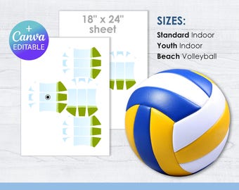 Volleyball Panel Blank Template, Canva Editable, Customizable, 3 SIZES: Standard, Youth, Beach ball, DIY, Printable, Custom, Drag & Drop